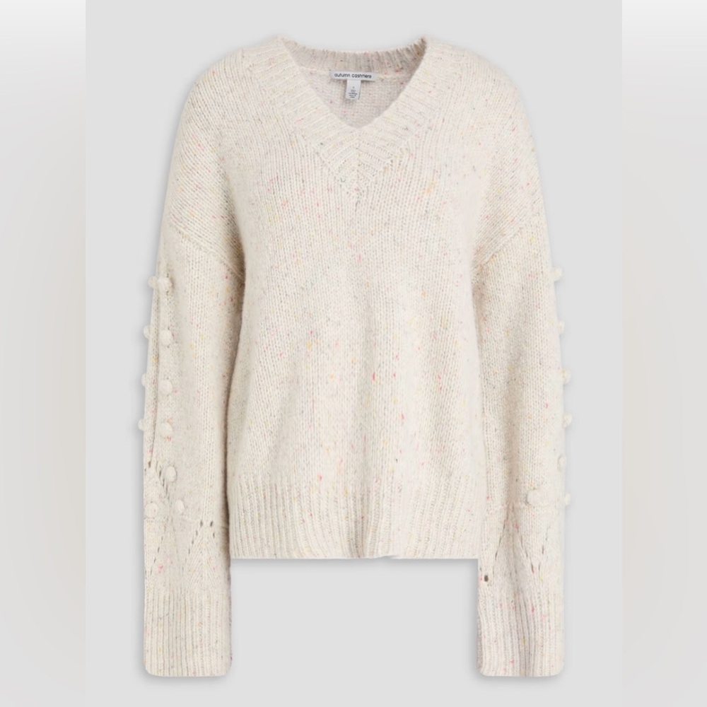 AUTUMN CASHMERE Pom pom-embellished marled cashmere sweater Sz XS